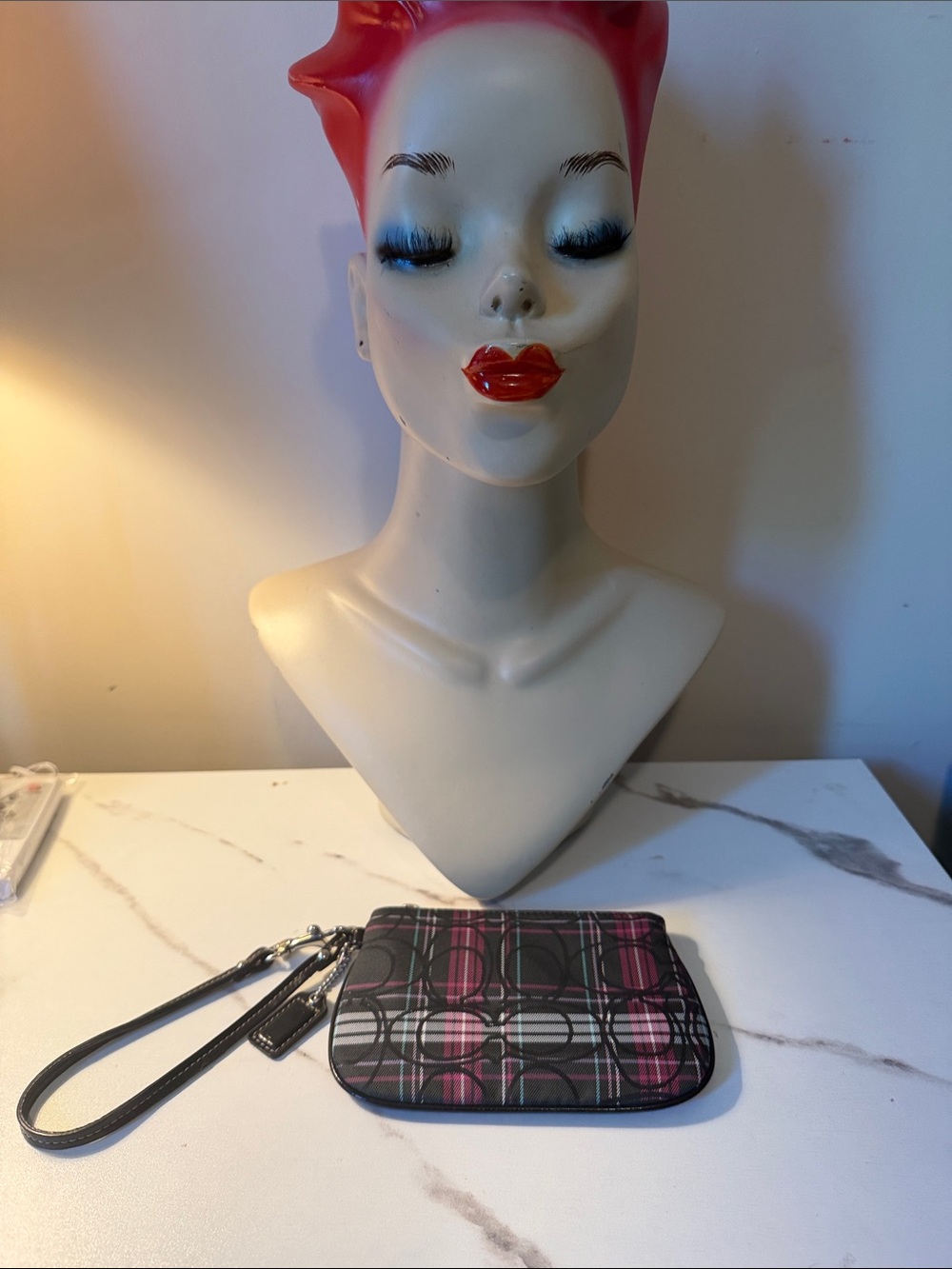 Coach Poppy Tartan signature Wristlet Y2K fuchsia and teal with hangtag